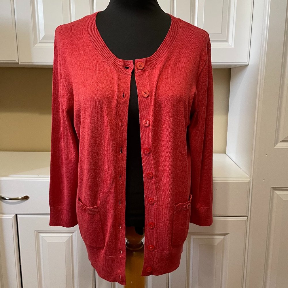 Peck & Peck Burnt Orange Red Cardigan L Button Front with Pockets Mach Washable